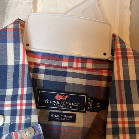 vineyard vines whale Checker Button Down Shirt kids Size 5 Moonshine - Picture 2 of 6